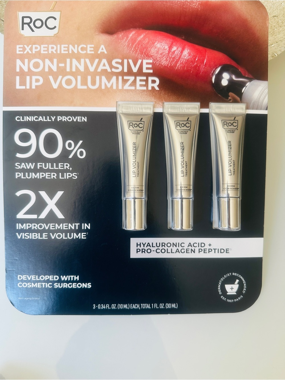 RoC Lip Volumizer Trio — silver Tubes, Hyaluronic Acid & Pro-Collagen.